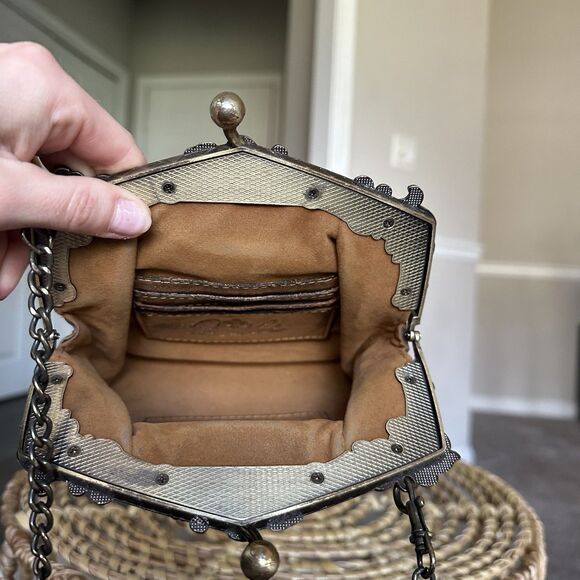 Patricia Nash Florence Crossbody Metallic Glitter Brown Rose Gold Chain Bag - Picture 8 of 9